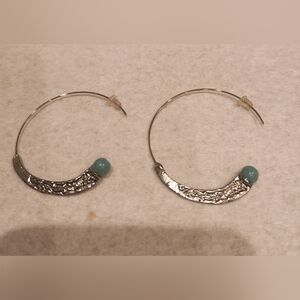 Silver Hoops With Turquoise Beads